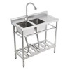 Stainless Steel 2-Tank One-Shower Freestanding Sink, High-Quality Corrosion Resistant, Adjustable Legs for Stability on Uneven Surfaces - 4 of 4