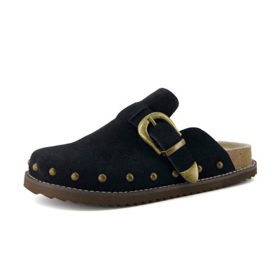 CUSHIONAIRE Bronco Slip On Mule Womens Shoes – Genuine Suede Leather Clogs with Adjustable Buckle and Studded Detailing, Stylish Fall Shoes for Women