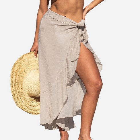 IBAKOM Women Swimsuit Mesh Sheer Sarong Cover Ups Beach Sarong Chiffon Bathing  Suit Wrap Skirt Ruffle Swimwear Long Skirt Summer Boho Flowy Bikini Bottom  Coverups Flattering Half Skirt Black One Size at