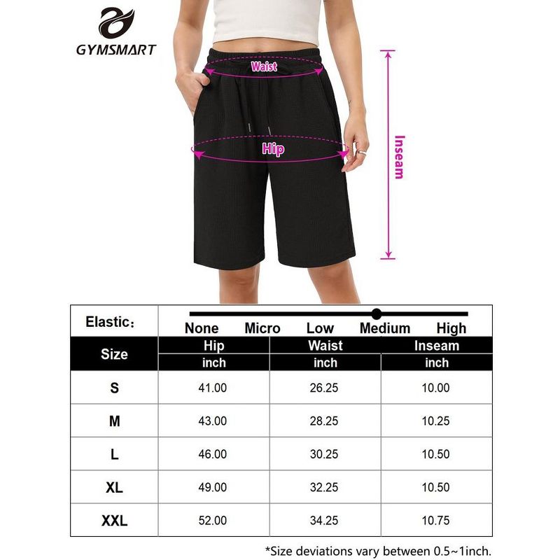 Women's Bermuda Shorts with Zipper Pockets Casual Summer Drawstring Jersey Shorts Elastic Waist Comfy Waffle Shorts, 5 of 6