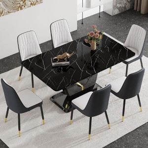 NicBex Dining Table Set for 6 Kitchen Table Black Marble MDF DiningTable Set with Black Metal Legs for Dining Room - 1 of 4