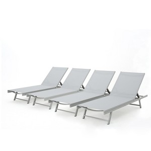 GDFStudio Simon Outdoor Mesh and Aluminum Armless Adjustable Chaise Lounges (Set of 4) - 1 of 4