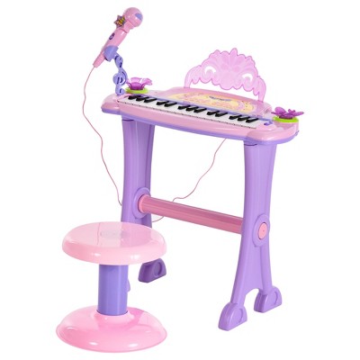 Qaba Pink/Purple 32-Key Princess Electronic Piano for Kids With Stool And Microphone