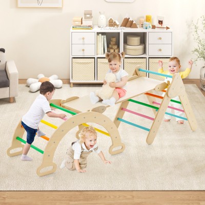Multicolor Wooden Kids Climber Set with Slide and Arch