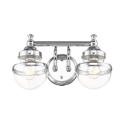 Oldwick Polished Chrome 2-Light Vanity with Hand Blown Clear Glass