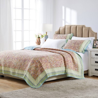 Full Blue Reversible Microfiber Quilt Set with Trim