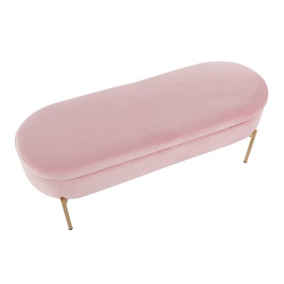 Chloe Blush Pink Velvet 48" Storage Bench with Gold Metal Base