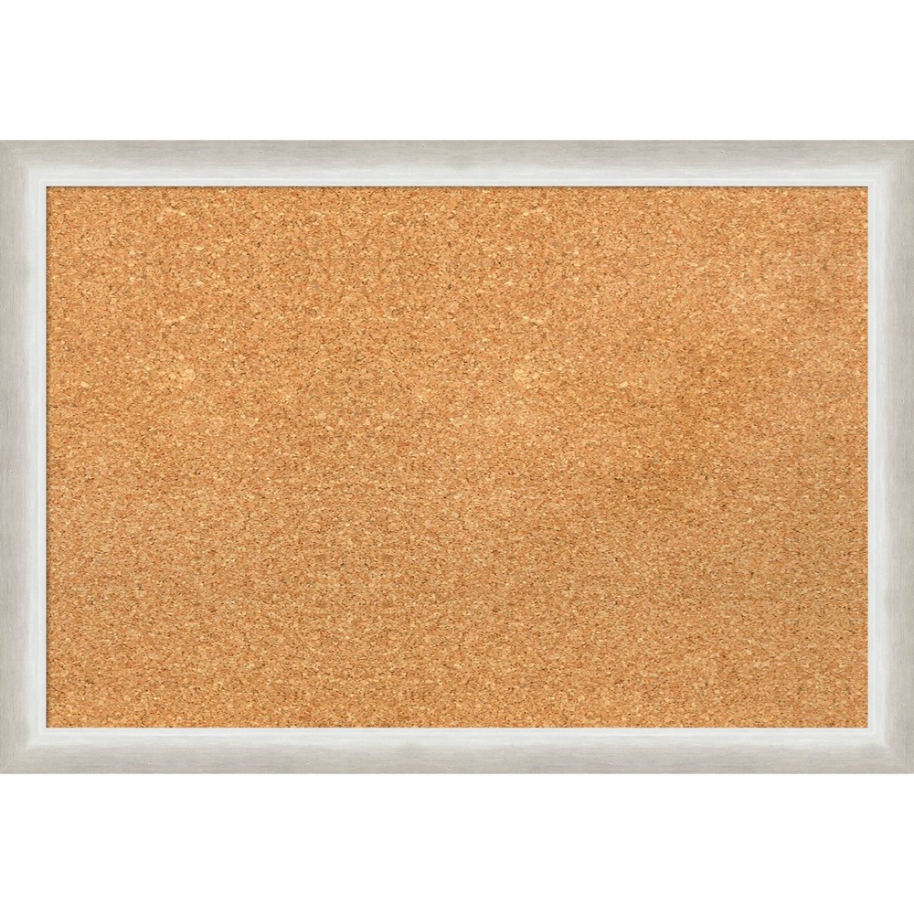 Photos - Dry Erase Board / Flipchart 26"x18" Two Tone Wood Frame Natural Cork Board Silver - Amanti Art: Wall M