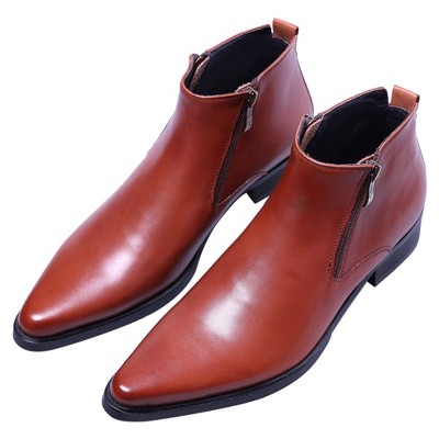 Santimon Men's Ankle Genuine Leather Dress Fashion Zipper Pointed Toe Casual Boots Black