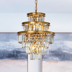ALOADECOR Mid-Century Modern Matte Gold Tiered Crystal Chandelier Luxury Hanging Light For Living Room And Dining Room - 1 of 4