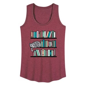 Women's - Instant Message - Cat Book Shelf Graphic Racerback Tank - 1 of 4
