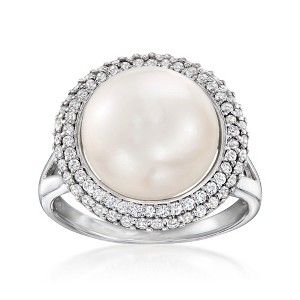 Ross-Simons 12-12.5mm Cultured Pearl and .90 ct. t.w. White Topaz Ring in Sterling Silver - 1 of 4