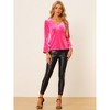 INSPIRE CHIC Women's Regular Fit V Neck Velvet Flare Long Sleeve Peplum Blouse - 3 of 4