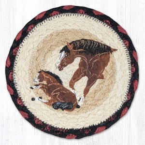 Earth Rugs Mom and Pony Round Large Coaster 7"x7" – Braided Jute Horse Print Coaster - 1 of 3