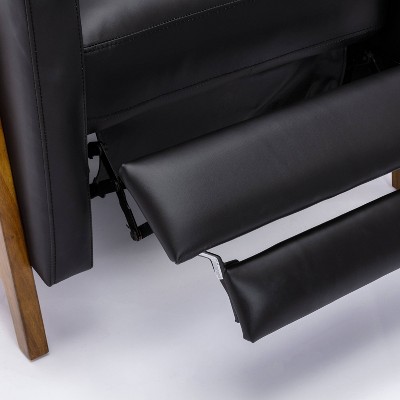 Reed Black Leather and Wood Push Back Recliner