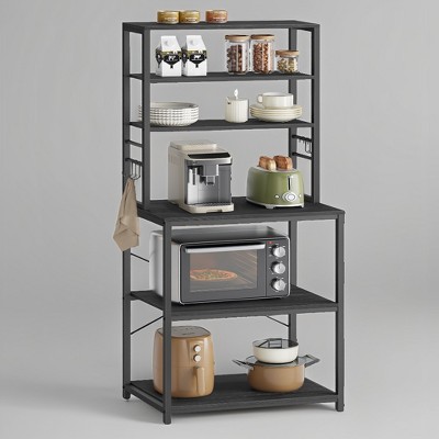 VASAGLE Coffee Bar, Bakers Rack for Kitchen with Storage, 6-Tier Kitchen Shelves with 6 Hooks, Microwave Stand, Industrial
