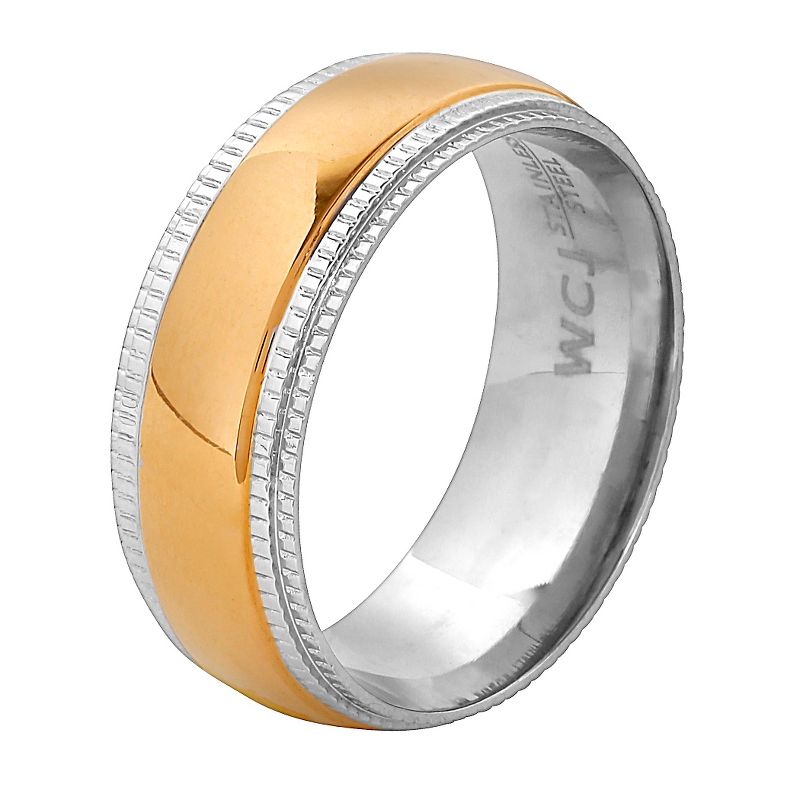 Men's West Coast Jewelry Goldplated Stainless Steel Ridged Edge Band Ring, 1 of 4