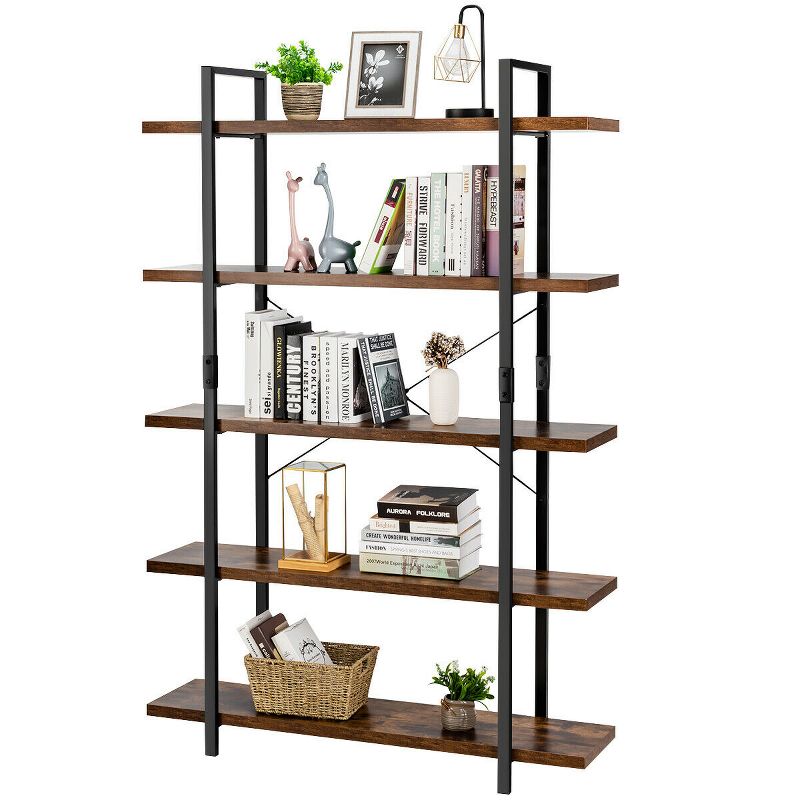 Tangkula 5-Tiers Modern Bookshelf Wooden and metal Bookcase Display Shelf Rack, 4 of 7