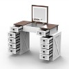 DOMETOUR Vanity Desk with LED Light, 10 Drawers, Flip-Up Mirror, Large Storage, Stool Included, White+Walnut Finish - 2 of 4