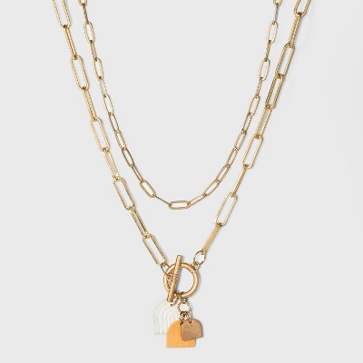 Sprayed Faux Leather Half Moon Charm Layered Chain Necklace Set 2pc - Universal Thread™ Ivory