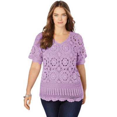 Roaman's Women's Plus Size French Crochet Sweater