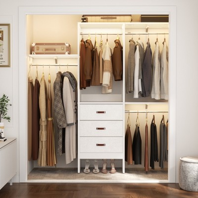 Aheaplus 60'' Closet System with Fabric Drawers, Walk-in Closet Organizer with Hanging Rods and Adjustable Shelves