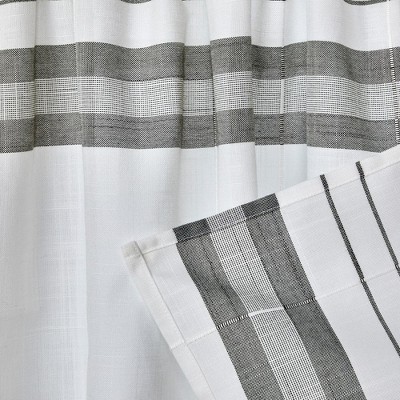 White and Gray Striped Polyester Rod Pocket Window Tiers