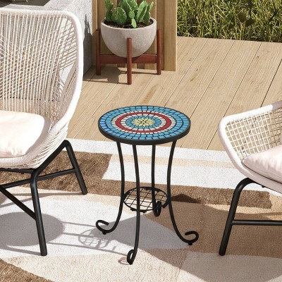 Outdoor Metal Small Side Table, Colorful Patio Drink Table with Iron Legs for Porch, Balcony or Garden – Cuddlewood