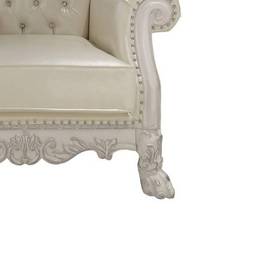 Dresden White Faux Leather and Wood Tufted Accent Chair