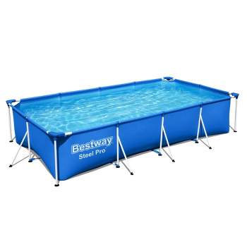 Bestway Steel Pro 13 Foot x 32 Inch Rectangular Above Ground Outdoor Pool Steel Framed Vinyl Swimming Pool with 1,506 Gallon Water Capacity, Blue