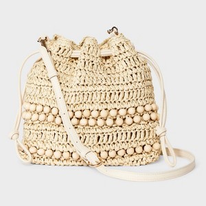 Straw Beaded Drawstring Crossbody Bag - Universal Thread™ Light Beige - 1 of 4