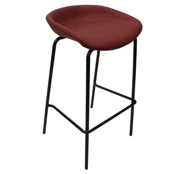 LeisureMod Servos Modern Barstool in Upholstered Faux Leather and Black Iron Frame