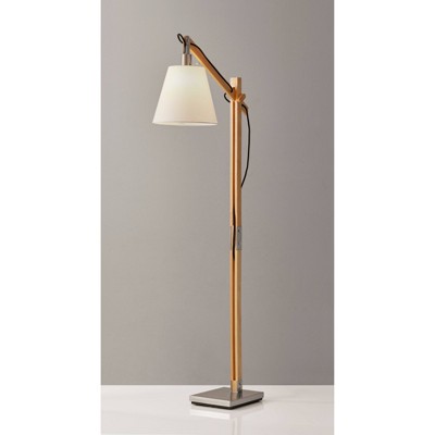 Walden Adjustable Arc Floor Lamp with Off-White Shade and Satin Steel Base