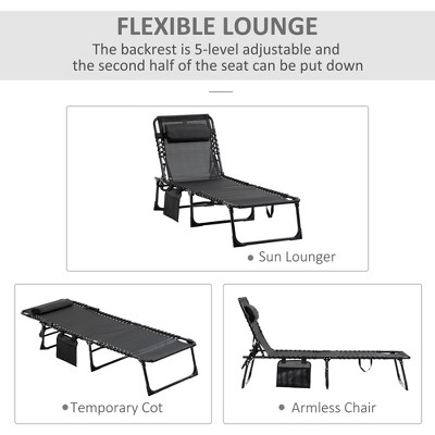 TiramisuBest Reclining Chaise Lounge Chair with Adjustable Backrest & Removable Pillow, Portable Folding for Patio/Garden/Beach (Black)