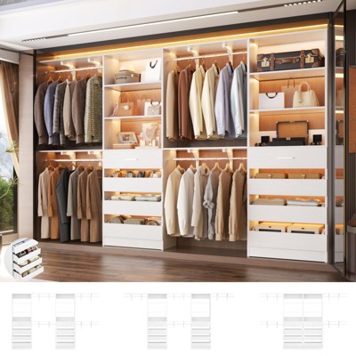 Aheaplus Closet System with 8 Drawers, Walk-in Wardrobe Organizer with 4 Hanging Rods