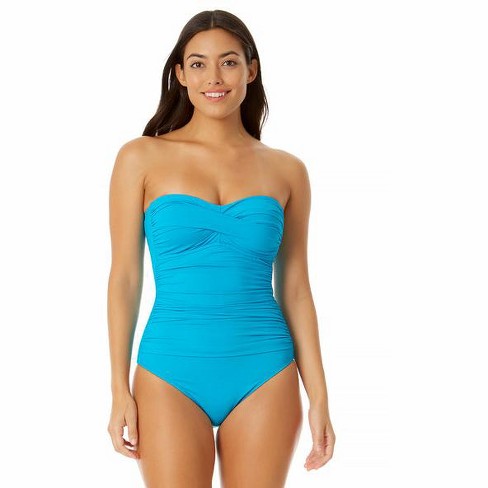 Anne cole twist front store shirred one piece swimsuit