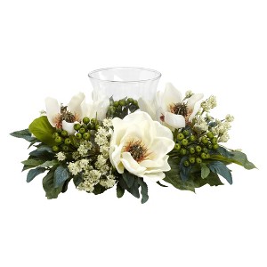 Nearly Natural Magnolia Candelabrum Silk Flower Arrangement - 1 of 1
