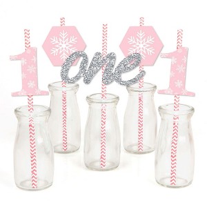 Big Dot of Happiness Pink Onederland - Paper Straw Decor - Holiday Snowflake Winter Wonderland Birthday Party Striped Decorative Straws - Set of 24 - 1 of 4