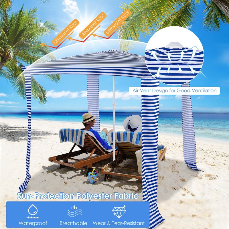 Costway 6.6' x 6.6' Foldable Beach Cabana Easy-Setup Beach Canopy W/ Carry Bag Navy\Blue, 5 of 11