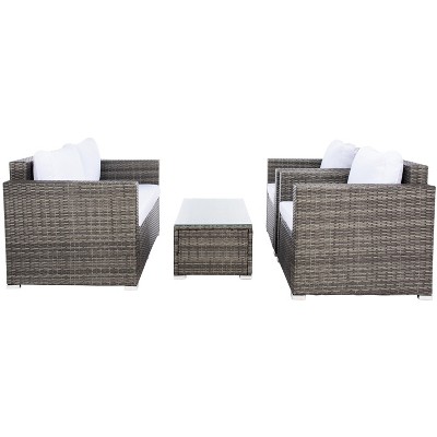 Machie Grey Brown Wicker 3-Person Outdoor Living Set with White Cushions