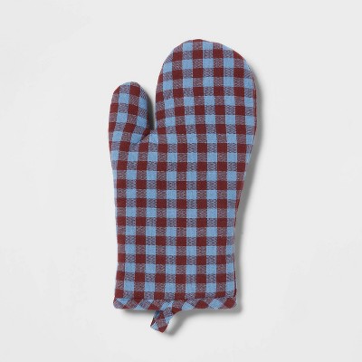 Photo 1 of Cotton Check Oven Mitt, Blue - Room Essentials Pack of 3 