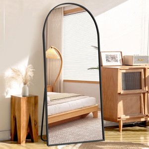 FURNIinspire Full Length Mirrors Floor Standing Body Mirror, Arched Mirror Room Decor Long Dressing Mirror for Bedroom, Black, 18"*58" - 1 of 4