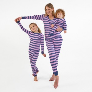 Leveret Matching Family Pajamas – Purple & Navy Stripes – 100% Cotton – Customizable for Personalization - 1 of 4