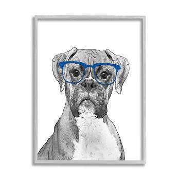 Stupell Industries Fun Boxer Dog Wearing Glasses Framed Giclee Art