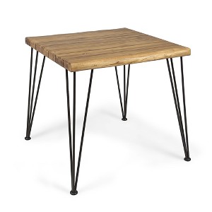 SKRAN Outdoor Rectangle Dining Table with Acacia Wood Table Top,Dining Table with Iron Hairpin Legs,Dining Table for Outdoor and Indoor - 1 of 4