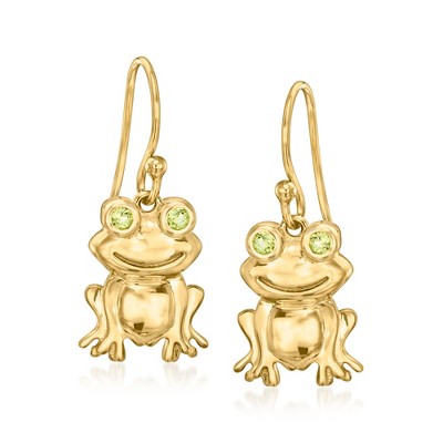 Ross-Simons 0.20 ct. t.w. Peridot Frog Drop Earrings in 18kt Gold Over Sterling