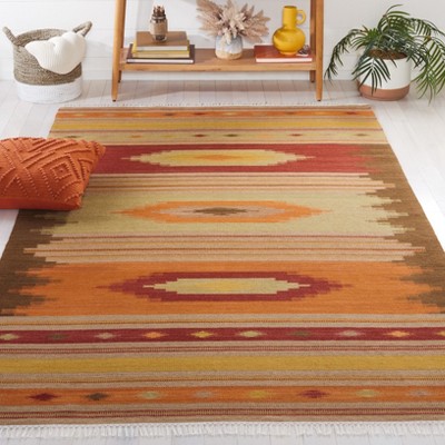 Handmade Red and Brown Wool Southwestern Flat Woven Area Rug