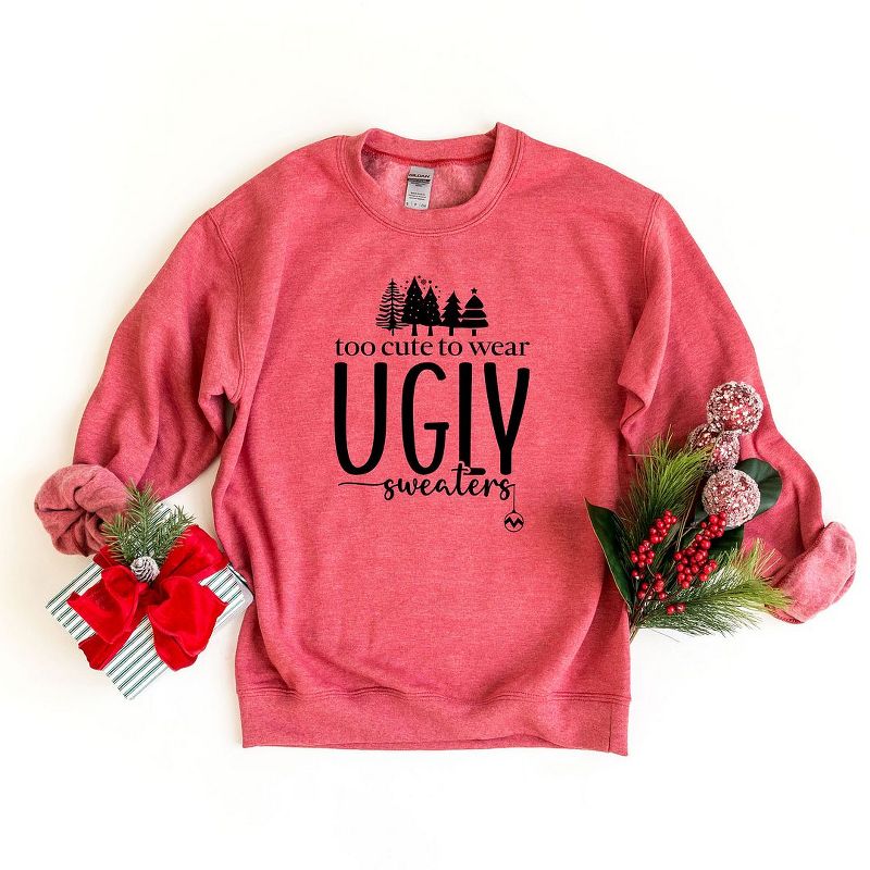 Simply Sage Market Women's Graphic Sweatshirt Too Cute For Ugly Sweaters, 3 of 4