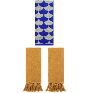 REGALWOVEN 3 Packs Geometric and Solid Absorbent Soft Cotton Hand Towel Set - 1 of 4
