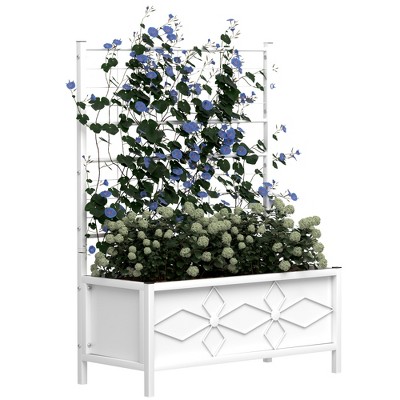 Outsunny Galvanized Raised Garden Bed with Trellis for Climbing Vines Vegetables Flowers, Outdoor Planter Box, 35.4" x 15.7" x 47.2"